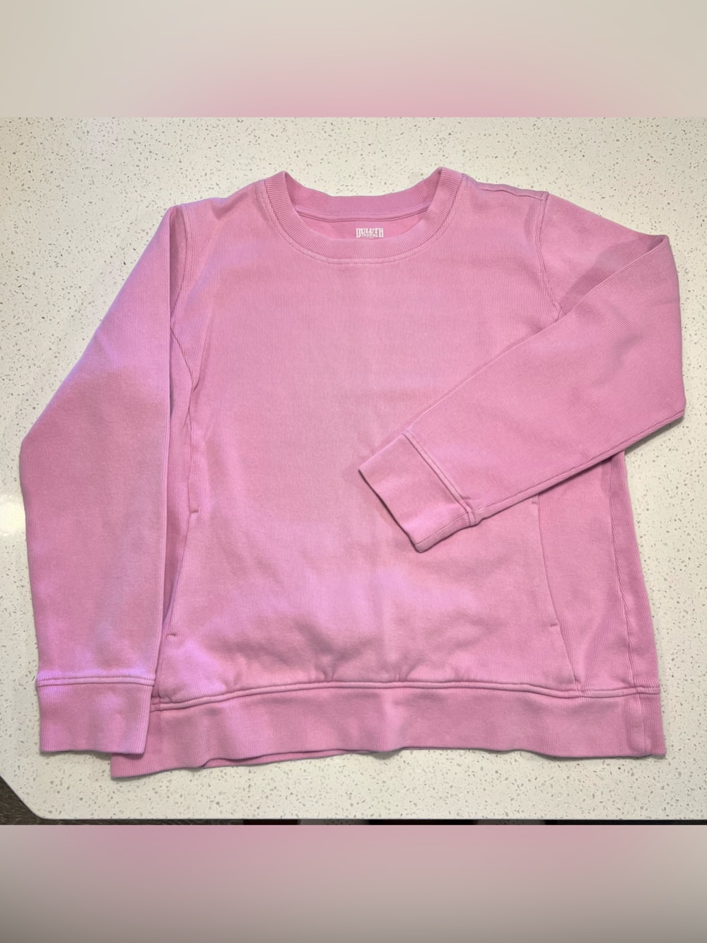 Duluth Trading Co Women's Pink French Rib Crewneck Sweatshirt Pockets Large